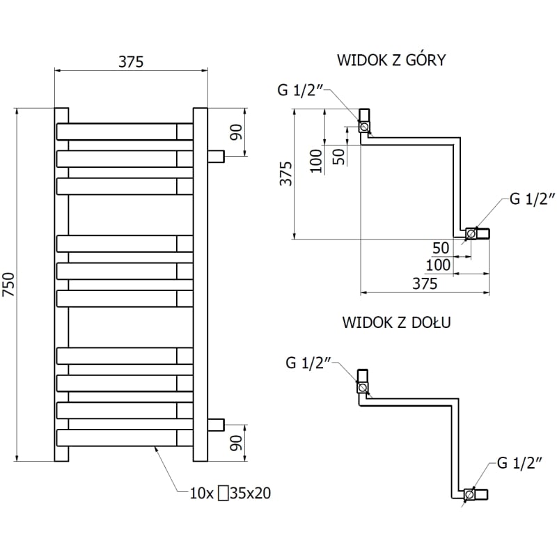 Mexen Loop radiateur de salle de bains d'angle 750 x 375 mm, 413 W, anthracite - W129-0750-350-00-66