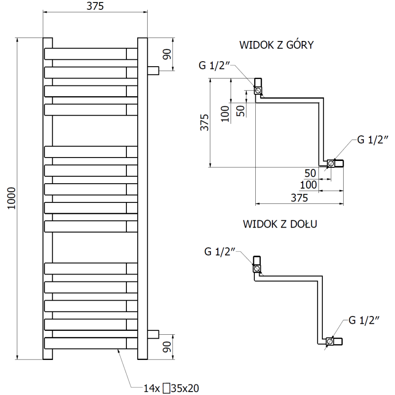 Mexen Loop radiateur de salle de bain 1000 x 375 mm, 572 W, blanc - W129-1000-350-00-20