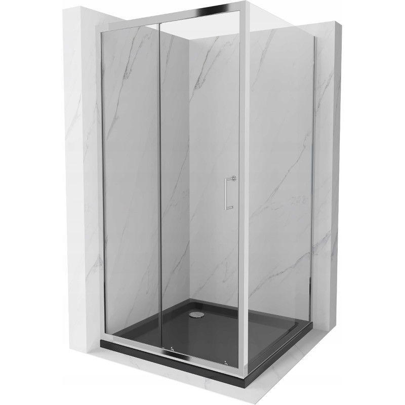 Mexen Apia cabine de douche coulissante 100 x 100 cm, transparent, chrome + receveur Flat, noir - 840-100-100-01-00-4070