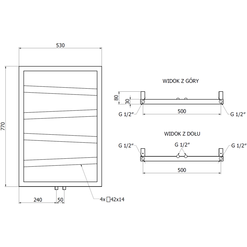 Mexen Zoom radiateur décoratif de salle de bain 770 x 530 mm, 275 W, noir - W130-0770-530-00-70