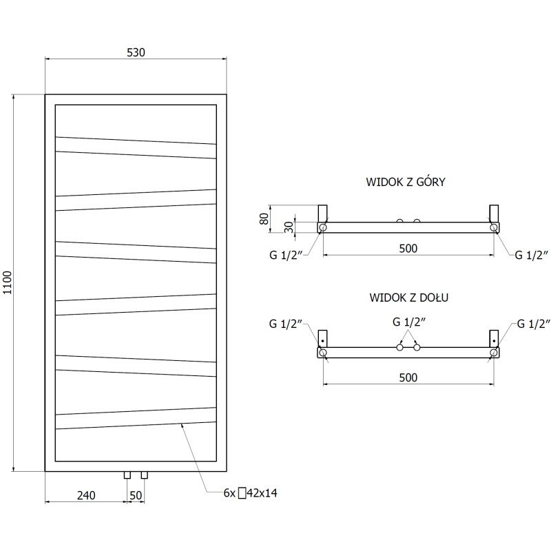 Mexen Zoom radiateur de salle de bain décoratif 1100 x 530 mm, 376 W, anthracite - W130-1100-530-00-66