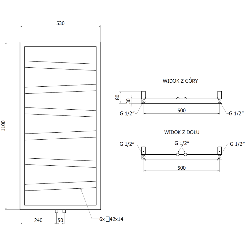 Mexen Zoom radiateur de salle de bain décoratif 1100 x 530 mm, 376 W, noir - W130-1100-530-00-70
