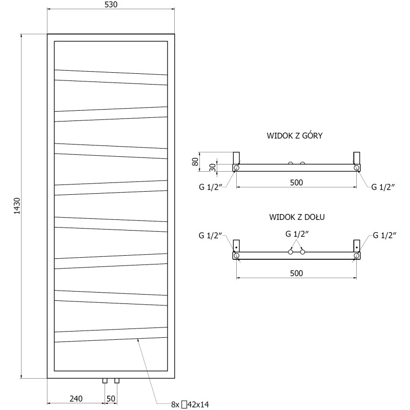 Mexen Zoom radiateur de salle de bains décoratif 1430 x 530 mm, 477 W, blanc - W130-1430-530-00-20