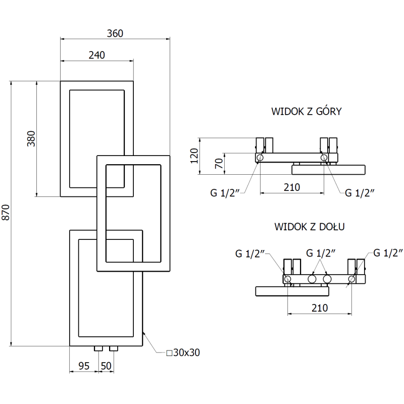 Mexen Grid radiateur de salle de bain décoratif 870 x 360 mm, 209 W, noir - W215-0870-360-00-70