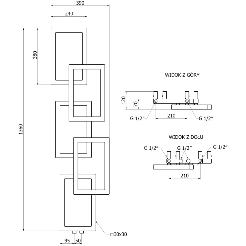 Mexen Grid radiateur décoratif de salle de bain 1360 x 390 mm, 349 W, blanc - W215-1360-390-00-20