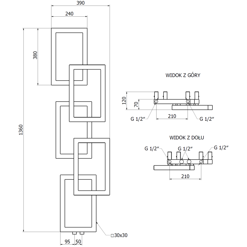 Mexen Grid radiateur de salle de bains décoratif 1360 x 390 mm, 349 W, anthracite - W215-1360-390-00-66