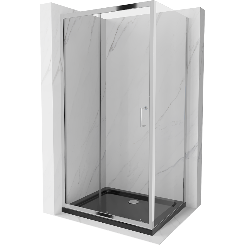 Mexen Apia cabine de douche coulissante 120 x 90 cm, transparent, chrome + receveur Flat, noir - 840-120-090-01-00-4070