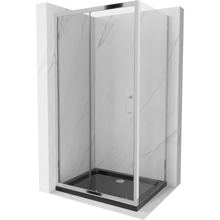 Mexen Apia cabine de douche coulissante 120 x 90 cm, transparent, chrome + receveur Flat, noir - 840-120-090-01-00-4070