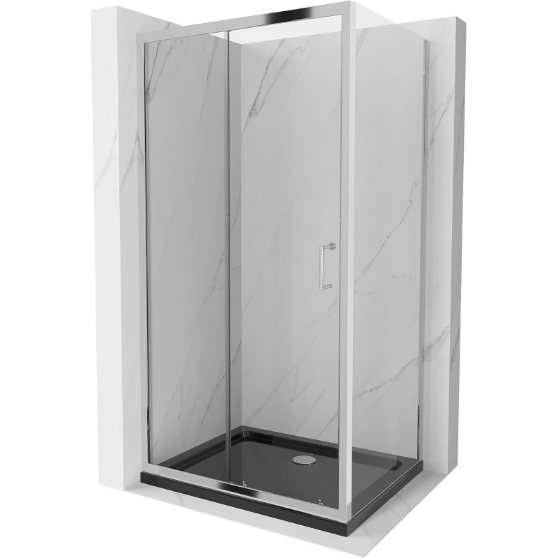 Mexen Apia cabine de douche coulissante 120 x 100 cm, transparent, chrome + receveur plat, noir - 840-120-100-01-00-4070