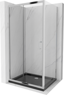 Mexen Apia cabine de douche coulissante 140 x 70 cm, transparent, chrome + receveur Flat, noir - 840-140-070-01-00-4070