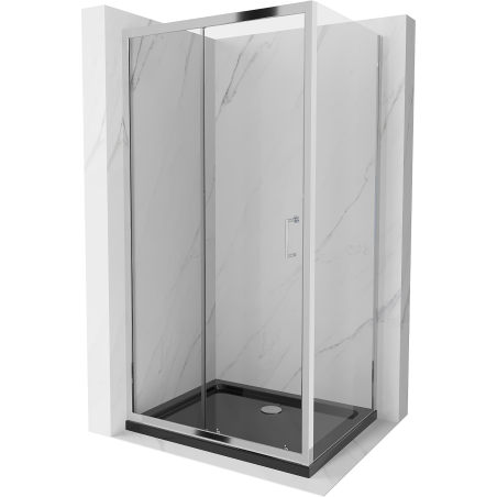 Mexen Apia cabine de douche coulissante 140 x 80 cm, transparent, chrome + receveur Flat, noir - 840-140-080-01-00-4070