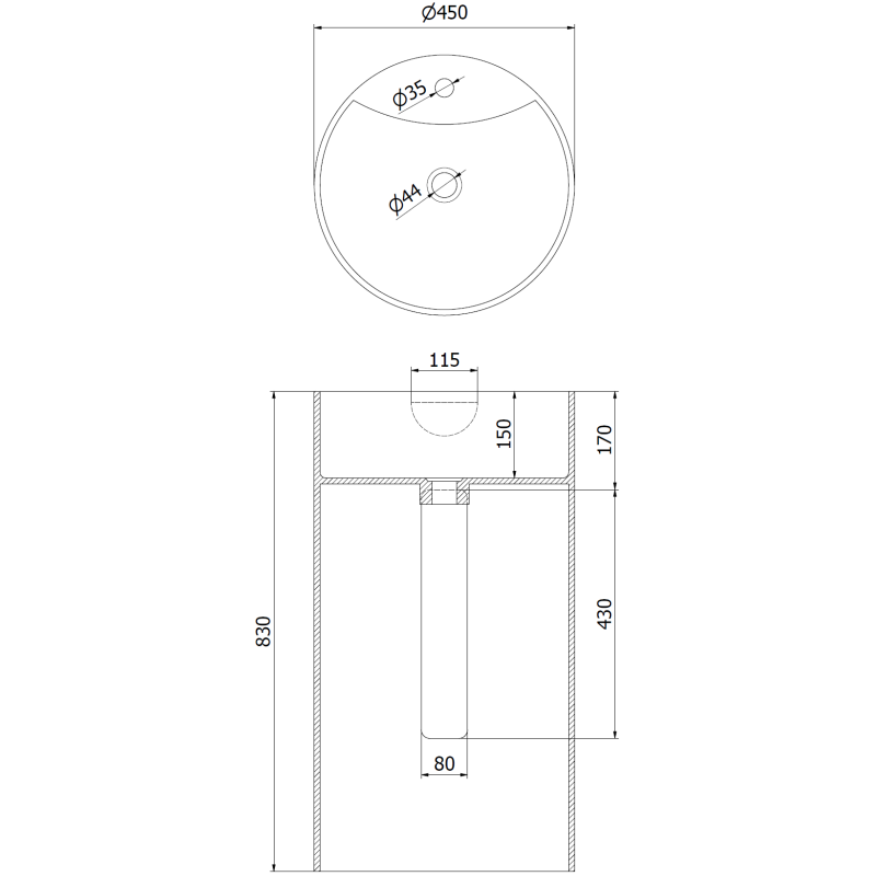 Mexen Ajax-02 lavabo autoportant en conglomérat 45 x 45 cm, blanc mat - 26514500