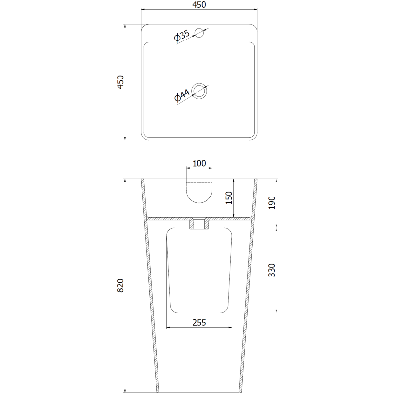 Mexen Neva lavabo autoportant en conglomérat 45 x 45 cm, blanc mat - 26614500