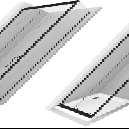 Mexen Apia cabine de douche coulissante 90 x 90 cm, transparent, noire + receveur Flat, blanc- 840-090-090-70-00-4010B