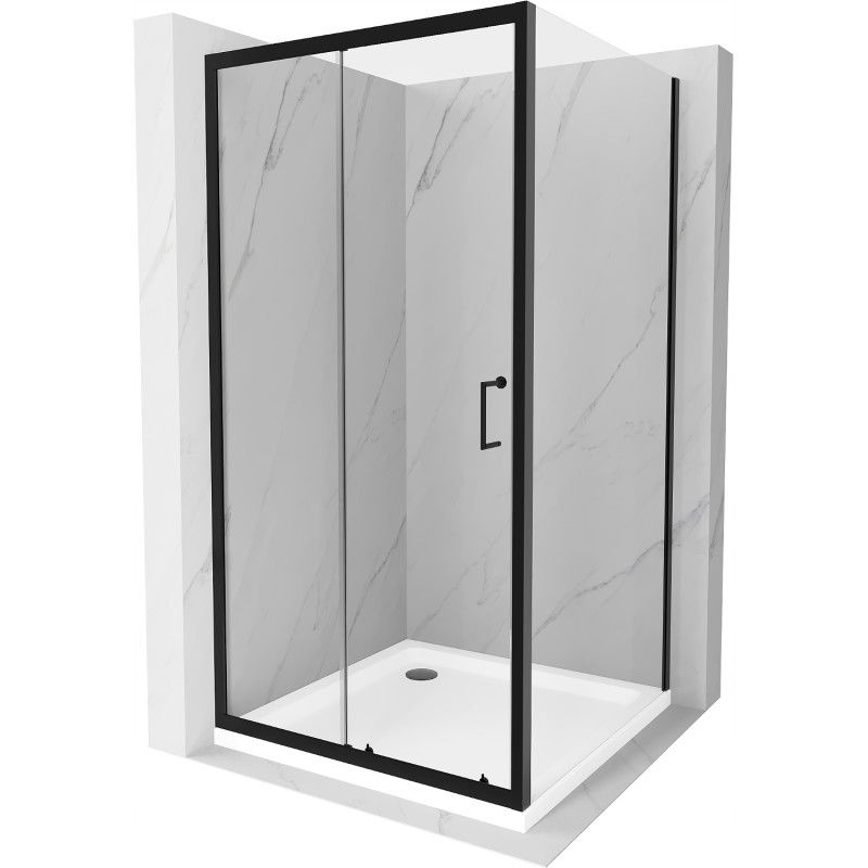 Cabine de douche coulissante Mexen Apia 100 x 100 cm, transparente, noire + receveur plat, blanc- 840-100-100-70-00-4010B