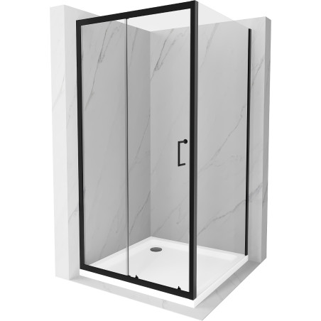 Mexen Apia cabine de douche coulissante 100 x 100 cm, transparente, noire + receveur Flat, blanc - 840-100-100-70-00-4010B