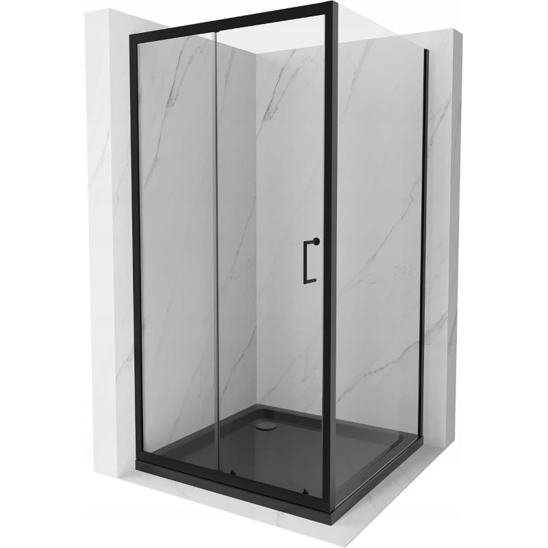 Mexen Apia cabine de douche coulissante 100 x 100 cm, transparente, noire + receveur Flat, noir - 840-100-100-70-00-4070B