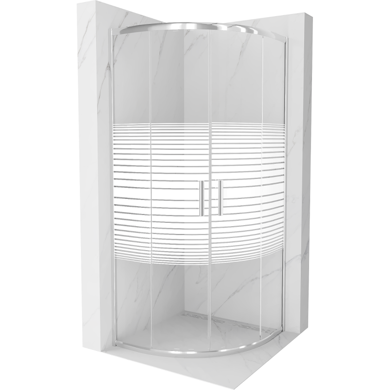 Mexen Rio cabine de douche semi-circulaire 70 x 70 cm, bandes blanches, chromé - 863-070-070-01-20