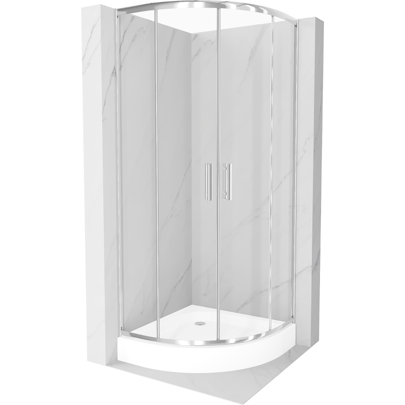 Cabine de douche Mexen Rio demi-ronde 70 x 70 cm, transparente, chromée + receveur Rio, blanc - 863-070-070-01-00-4710
