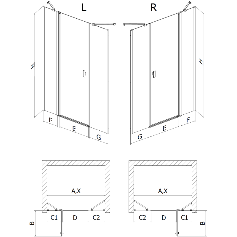 Mexen Mist porte de douche pivotante 125 cm, transparent, cuivre brossé - 8A4-125-001-65-00