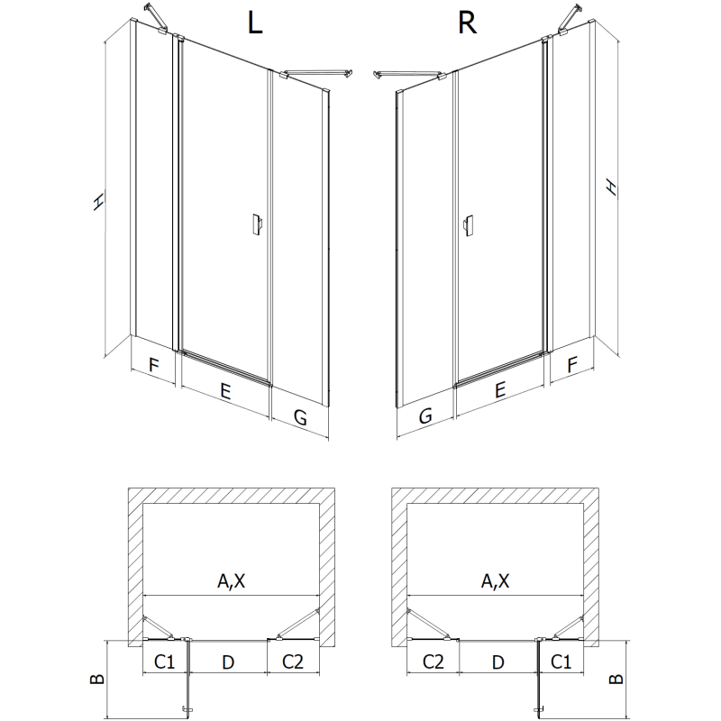 Mexen Mist porte de douche pivotante 145 cm, transparent, noir - 8A4-145-001-70-00