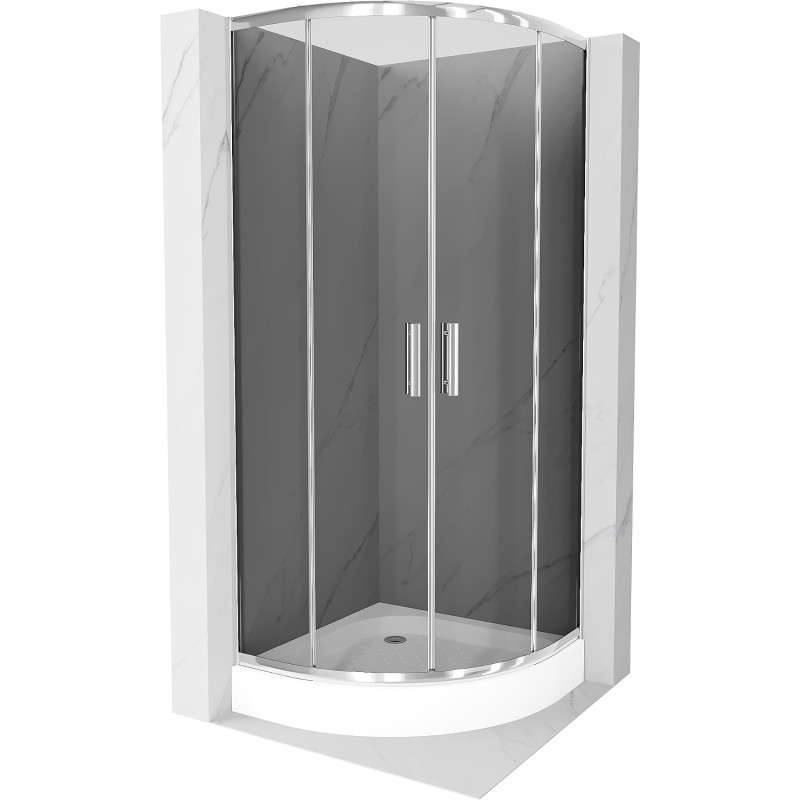 Mexen Rio cabine de douche demi-circulaire 70 x 70 cm, graphite, chrome + bac à douche, blanc - 863-070-070-01-40-4710