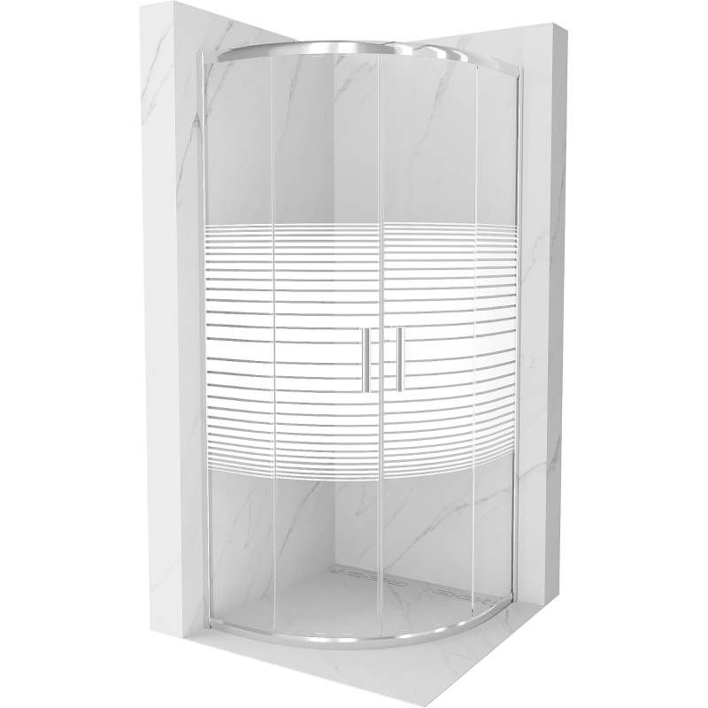 Cabine de douche Mexen Rio demi-circulaire 80 x 80 cm, rayures, chrome - 863-080-080-01-20