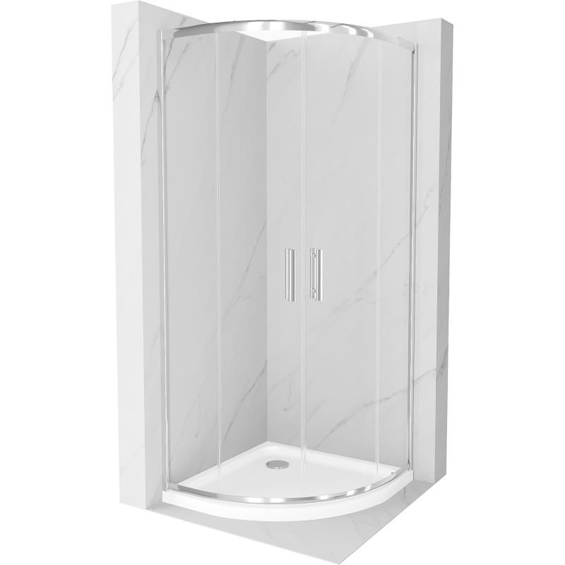 Cabine de douche Mexen Rio demi-circulaire 80 x 80 cm, transparente, chromée + receveur Flat, blanc - 863-080-080-01-00-4110