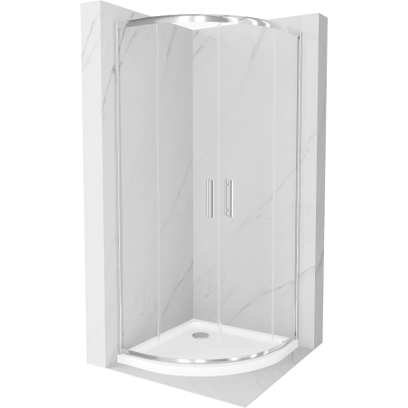 Cabine de douche Mexen Rio demi-circulaire 80 x 80 cm, transparente, chromée + receveur Flat, blanc - 863-080-080-01-00-4110