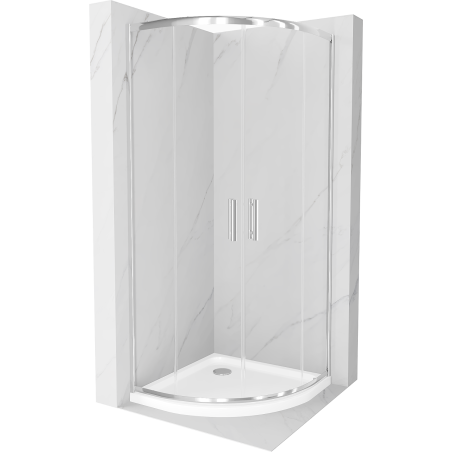 Cabine de douche Mexen Rio demi-ronde 90 x 90 cm, transparente, chromée + receveur Flat, blanc - 863-090-090-01-00-4110