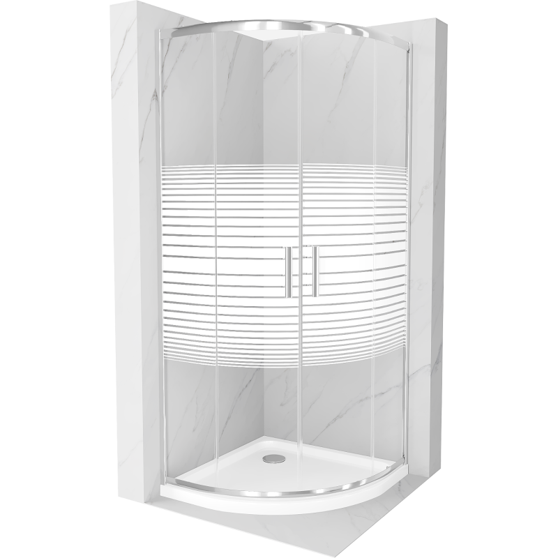 Cabine de douche Mexen Rio en forme de quadrant 80 x 80 cm, rayures, chrome + receveur Flat, blanc - 863-080-080-01-20-4110