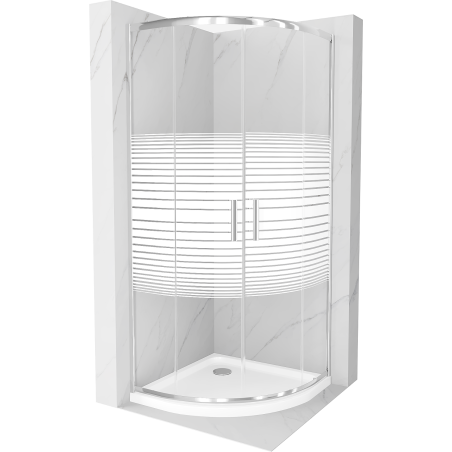 Cabine de douche Mexen Rio en forme de quadrant 80 x 80 cm, rayures, chrome + receveur Flat, blanc - 863-080-080-01-20-4110