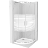 Mexen Rio cabine de douche semi-circulaire 80 x 80 cm, rayures blanches, chrome + receveur Flat, blanc - 863-080-080-01-20-4110