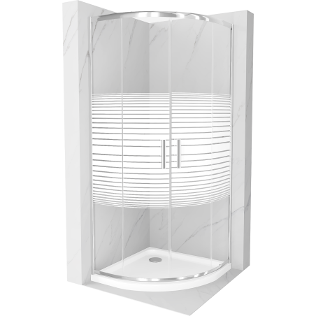 Mexen Rio cabine de douche semi-circulaire 90 x 90 cm, bandes blanches, chrome + receveur Flat, blanc - 863-090-090-01-20-4110