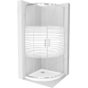 Mexen Rio cabine de douche semi-circulaire 90 x 90 cm, bandes blanches, chrome + receveur Flat, blanc - 863-090-090-01-20-4110