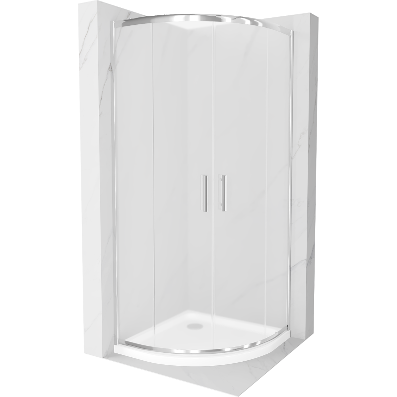Cabine de douche semi-circulaire Mexen Rio 80 x 80 cm, givre, chrome + bac à douche Flat, blanc - 863-080-080-01-30-4110