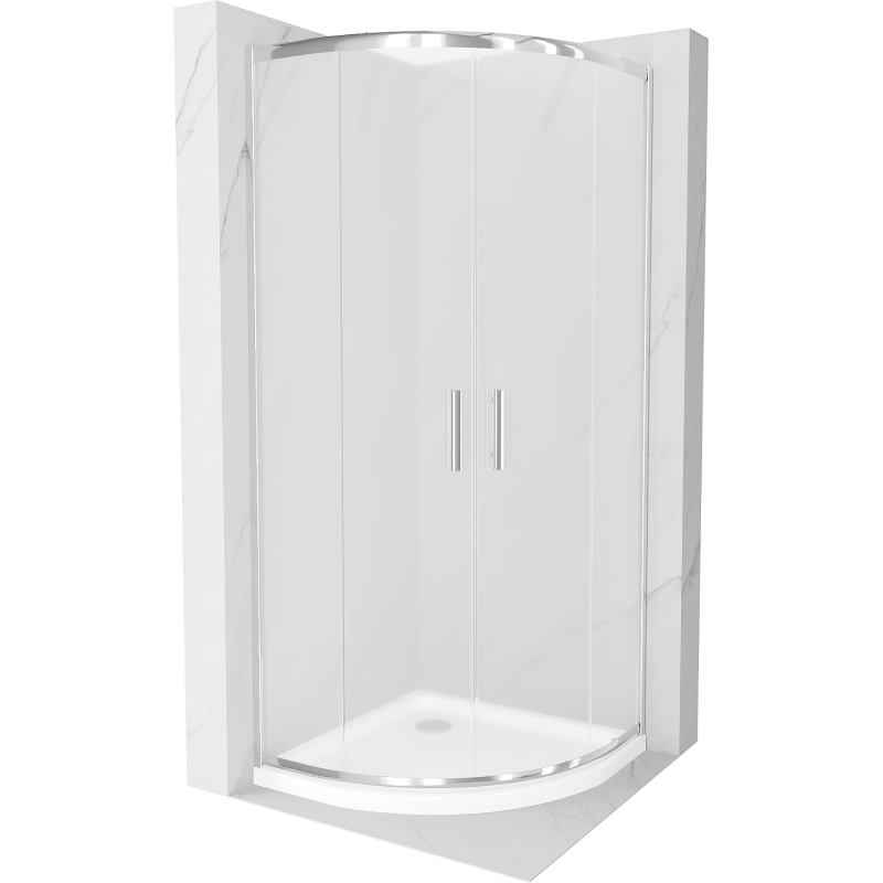 Mexen Rio cabine de douche demi-circulaire 90 x 90 cm, givrée, chrome + receveur Flat, blanc - 863-090-090-01-30-4110