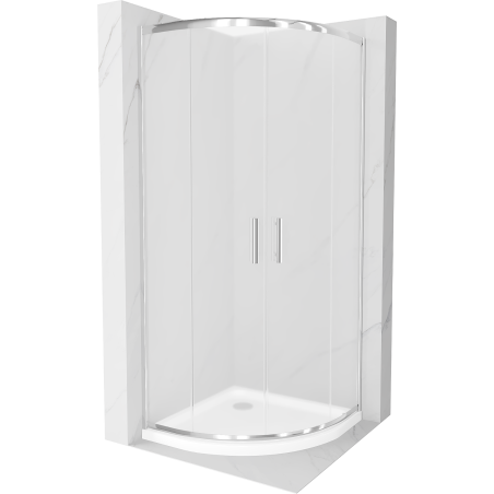 Mexen Rio cabine de douche demi-circulaire 90 x 90 cm, givrée, chrome + receveur Flat, blanc - 863-090-090-01-30-4110