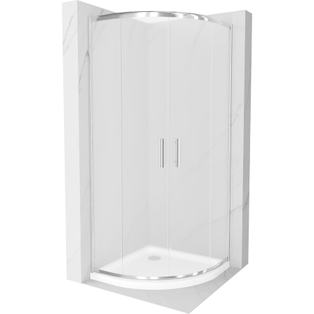 Mexen Rio cabine de douche semi-circulaire 90 x 90 cm, givrée, chrome + receveur plat, blanc - 863-090-090-01-30-4110