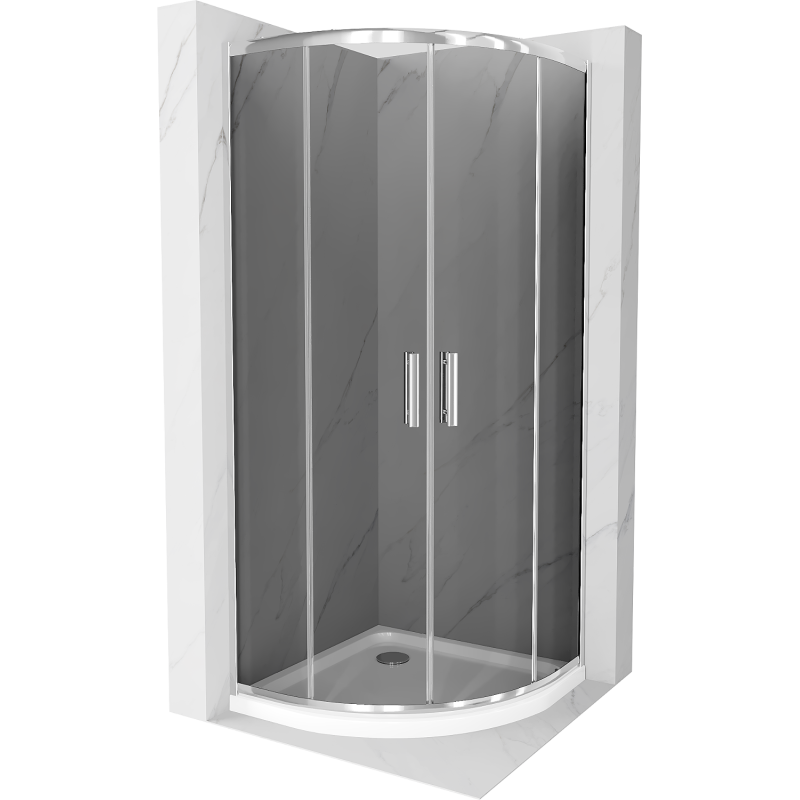 Cabine de douche Mexen Rio demi-ronde 80 x 80 cm, graphite, chrome + receveur Flat, blanc - 863-080-080-01-40-4110