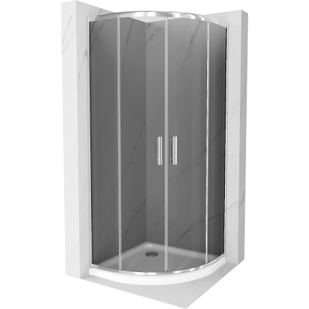 Cabine de douche Mexen Rio demi-ronde 80 x 80 cm, graphite, chrome + receveur Flat, blanc - 863-080-080-01-40-4110