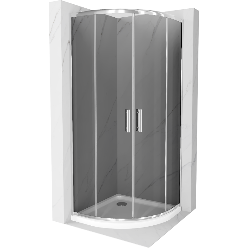 Mexen Rio cabine de douche semi-circulaire 90 x 90 cm, graphite, chrome + receveur Flat, blanc - 863-090-090-01-40-4110