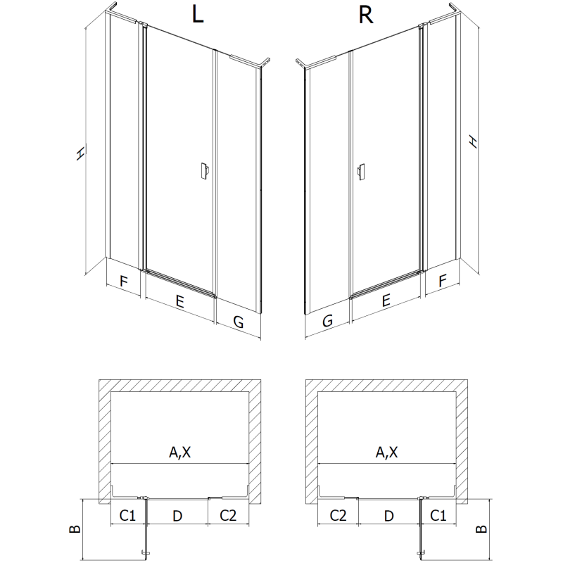 Mexen Mist L porte de douche pivotante 160 cm, transparent, doré - 8A4L-160-001-50-00