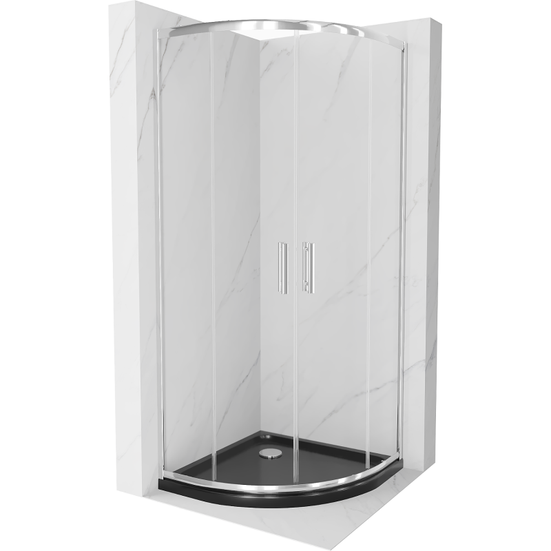 Cabine de douche Mexen Rio demi-circulaire 90 x 90 cm, transparente, chromée + receveur Flat, noir - 863-090-090-01-00-4170