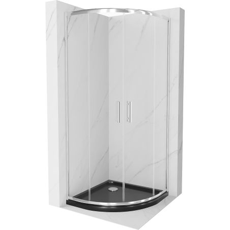 Cabine de douche Mexen Rio demi-circulaire 90 x 90 cm, transparente, chromée + receveur Flat, noir - 863-090-090-01-00-4170