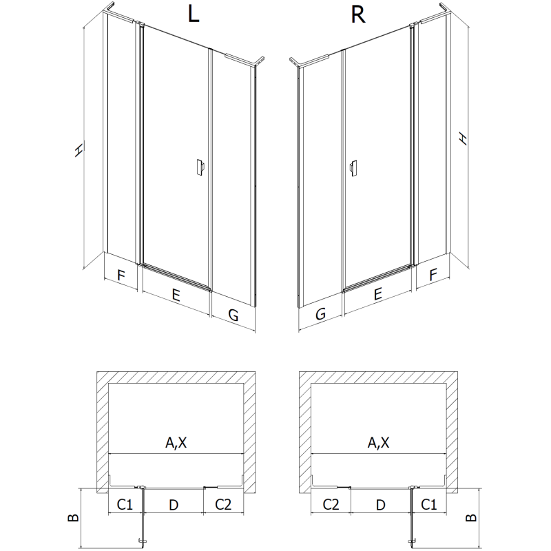 Mexen Mist L porte de douche pivotante 140 cm, transparent, noir - 8A4L-140-001-70-00
