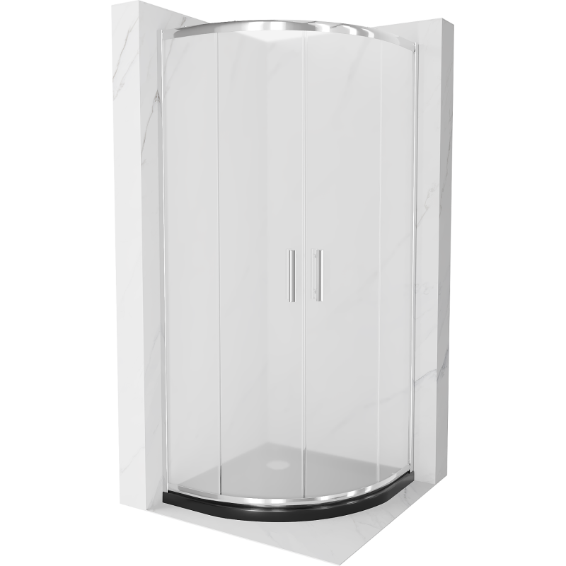 Mexen Rio cabine de douche semi-circulaire 80 x 80 cm, givré, chrome + receveur plat, noir - 863-080-080-01-30-4170