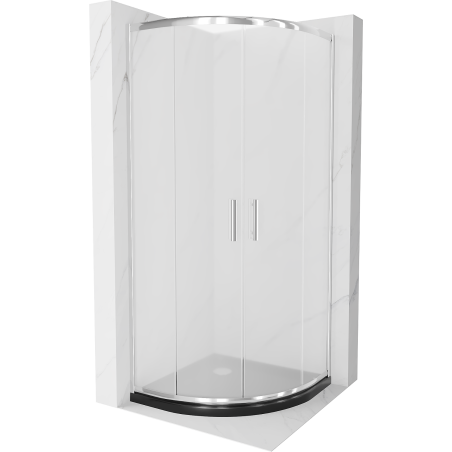 Cabine de douche Mexen Rio demi-circulaire 80 x 80 cm, verre dépoli, chrome + receveur Flat, noir - 863-080-080-01-30-4170