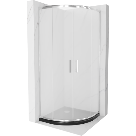 Mexen Rio cabine de douche semi-circulaire 90 x 90 cm, givré, chrome + receveur Flat, noir - 863-090-090-01-30-4170