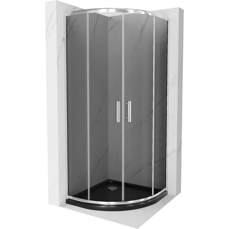 Cabine de douche Mexen Rio semi-circulaire 80 x 80 cm, graphite, chrome + bac de douche Flat, noir - 863-080-080-01-40-4170